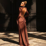 LUMIÈRE High Neck Ruched Maxi Dress With Side Cut Outs