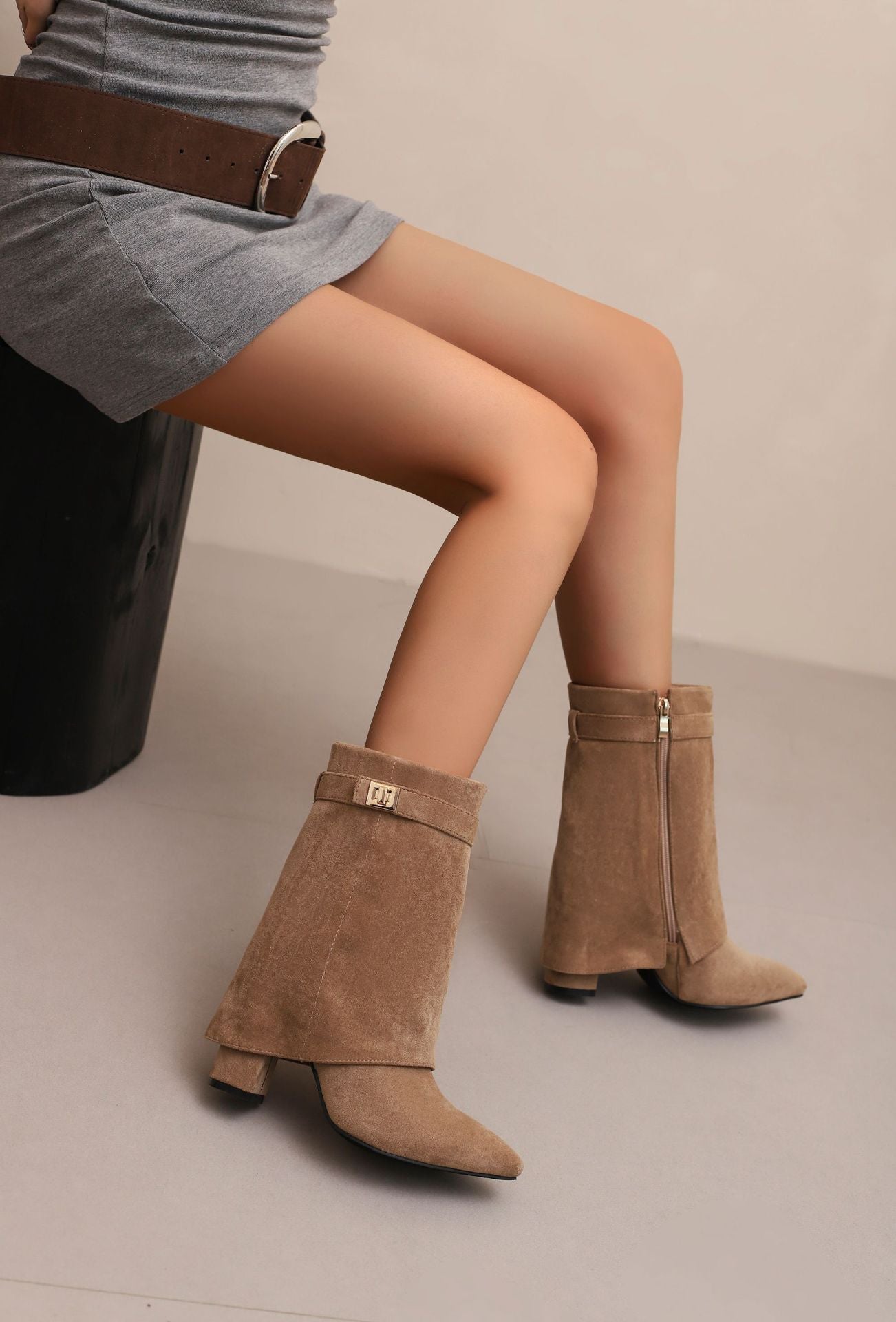ORLINA Short Suede Boots Khaki