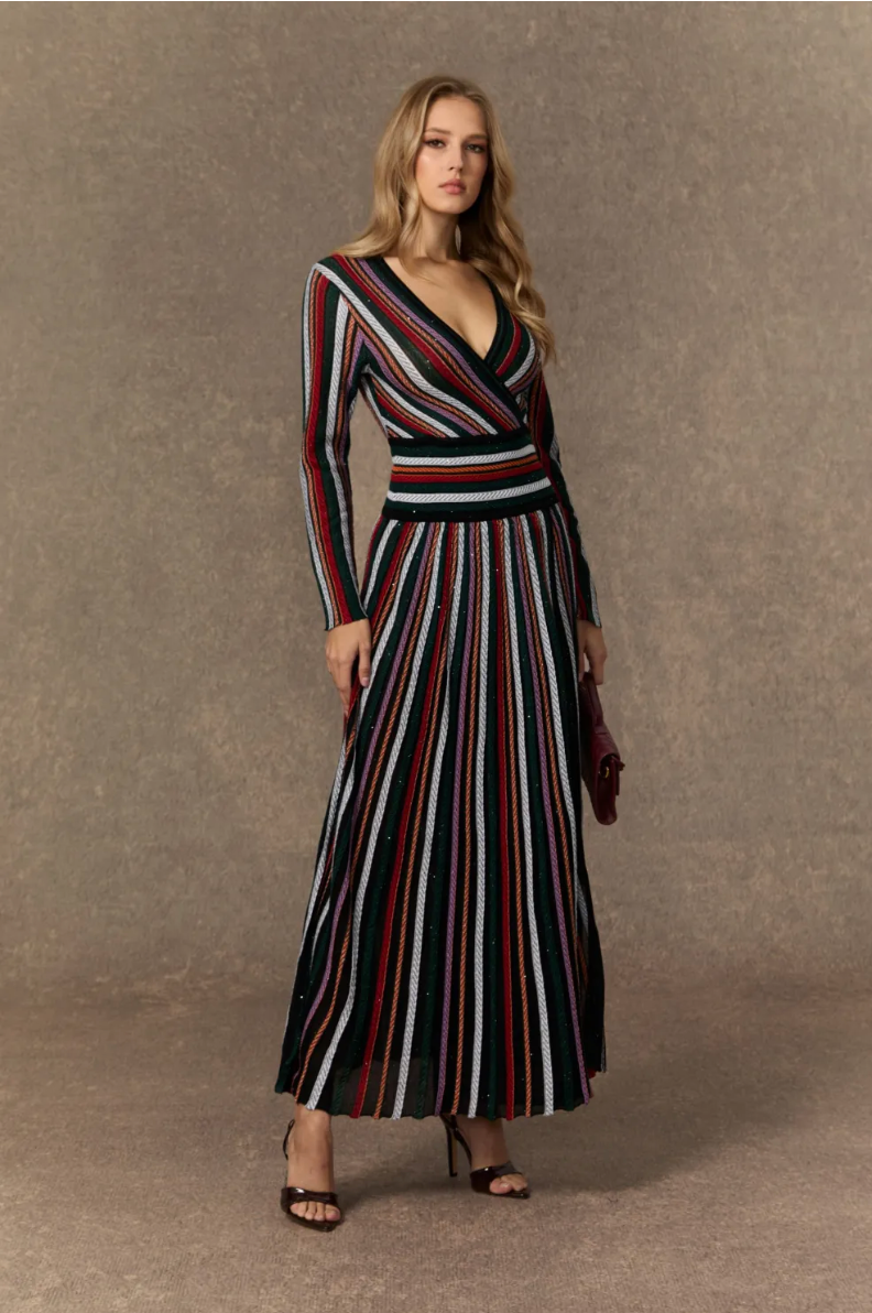 AURORA v Neck Knit Maxi Dress With Subtle Shine
