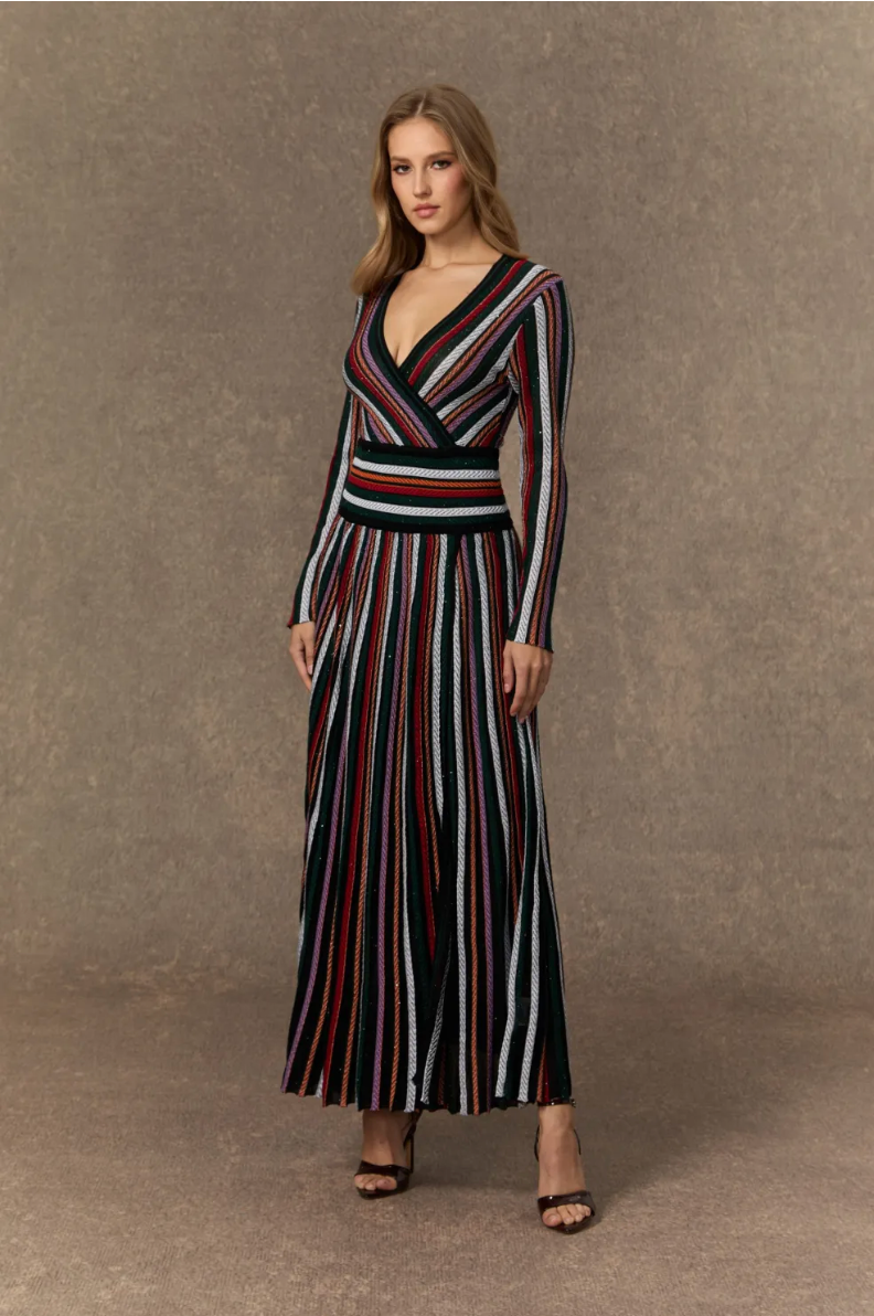 AURORA v Neck Knit Maxi Dress With Subtle Shine