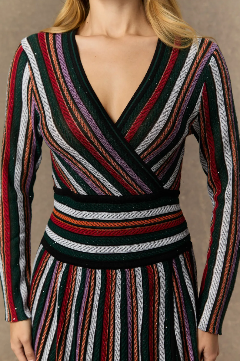 AURORA v Neck Knit Maxi Dress With Subtle Shine