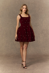 CROWN Crystal Embellished Square Neck Mini Dress