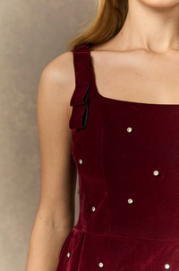 CROWN Crystal Embellished Square Neck Mini Dress