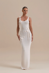 BLOSSOM Floral Appliqué Knit Maxi Dress