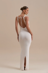 BLOSSOM Floral Appliqué Knit Maxi Dress