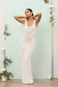 BLOSSOM Floral Appliqué Knit Maxi Dress