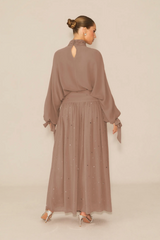 STARDUST High Neck Embellished Maxi Dress With Sheer Skirt