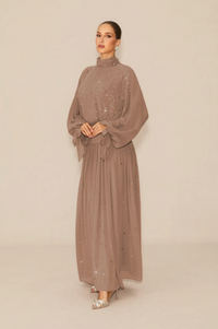 STARDUST High Neck Embellished Maxi Dress With Sheer Skirt