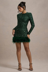 ELVORIA Feather Sequin Dress