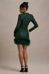 ELVORIA Feather Sequin Dress