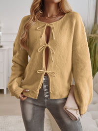 Allegra-Vita Tied Round Neck Cardigan