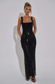 DORÉA Rhinestone Maxi Dress
