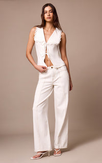ELIANE Lace Trim Tie-Up Blouse
