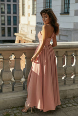 SERENA Asymmetric Flowing Maxi Dress With Pleated Waist