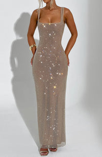 DORÉA Rhinestone Maxi Dress