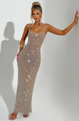 DORÉA Rhinestone Maxi Dress