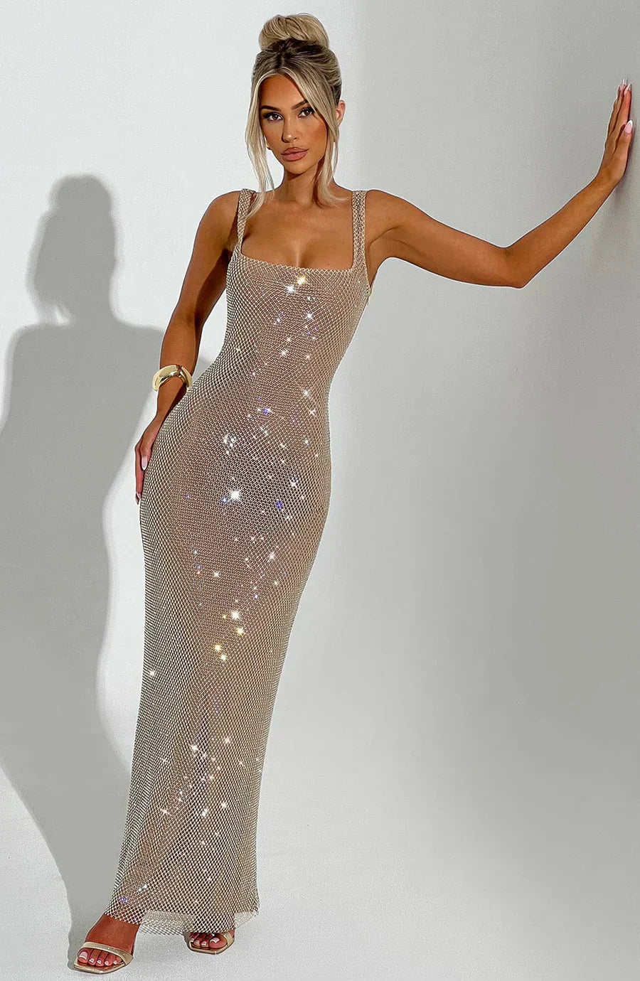 DORÉA Rhinestone Maxi Dress