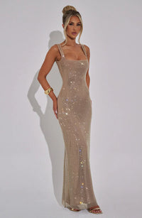 DORÉA Rhinestone Maxi Dress