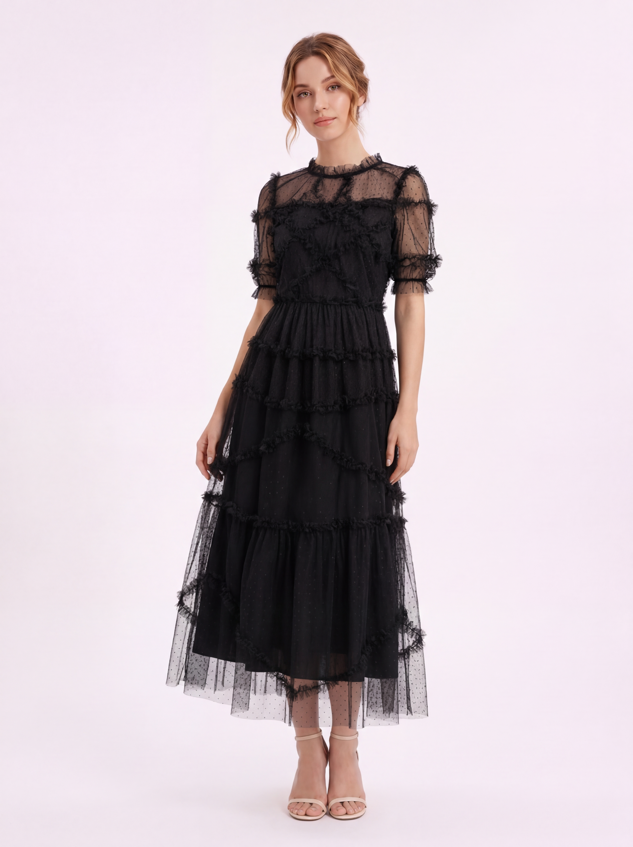 ELOISE Polka Dot Puff Sleeve Maxi Dress