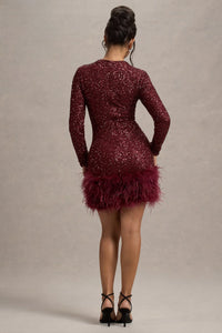 ELVORIA Feather Sequin Dress
