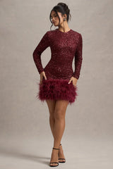ELVORIA Feather Sequin Dress