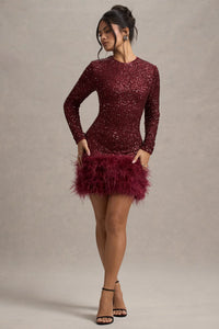 ELVORIA Feather Sequin Dress