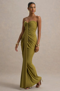 SIREN Strapless Ruched Maxi Dress With Draped Front