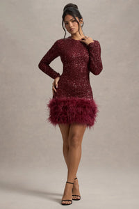 ELVORIA Feather Sequin Dress