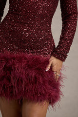 ELVORIA Feather Sequin Dress