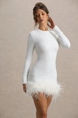 ELVORIA Feather Sequin Dress