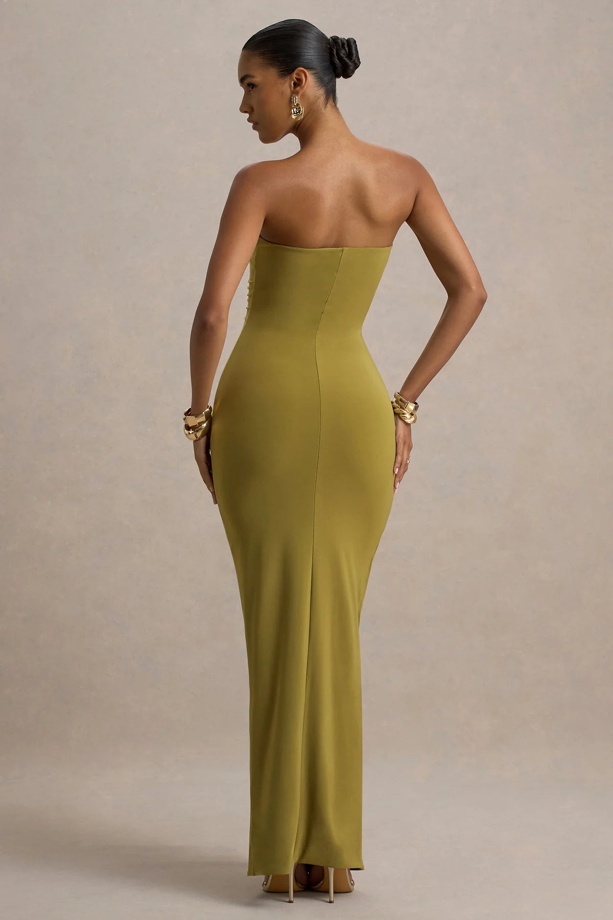 SIREN Strapless Ruched Maxi Dress With Draped Front